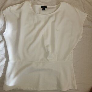 Ann Taylor Factory White Peplum Cap Sleeve Pull Over Blouse Size M